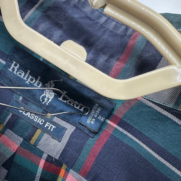 Ralph Lauren Classic Fit Plaid Button Down Shirt Men's Large Navy Green Red Pony - Picture 6 of 9
